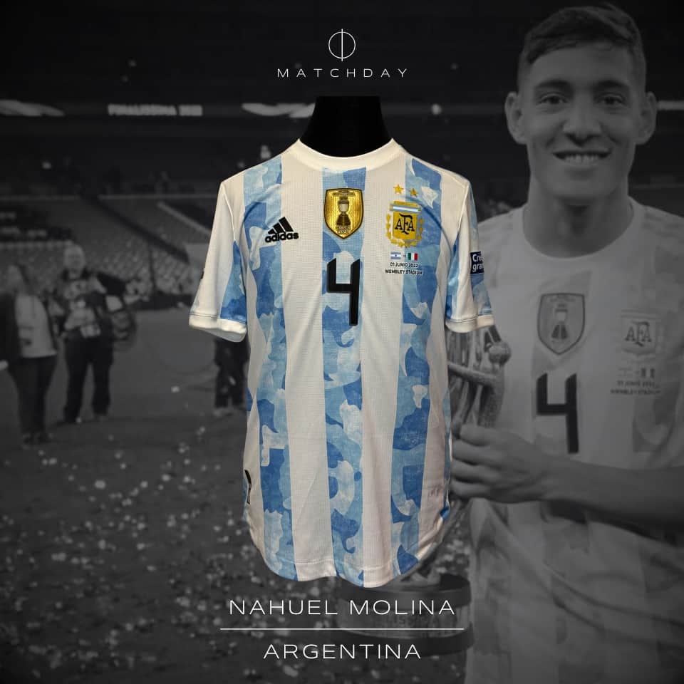 Nahuel Molina – Argentina – Finalissima 2022 – Match Issued jersey + Training bib (Pechera)