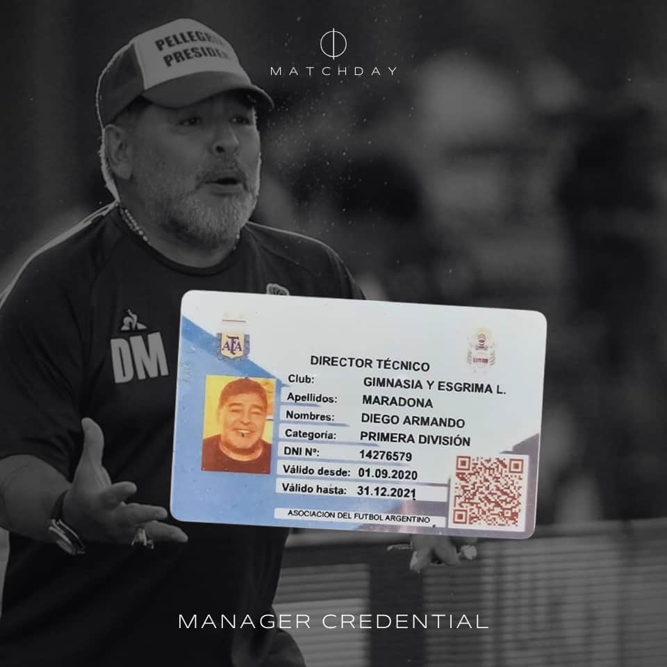 Diego Armando Maradona – Último Carnet DT – Last Manager Credential – Gimnasia y Esgrima LP
