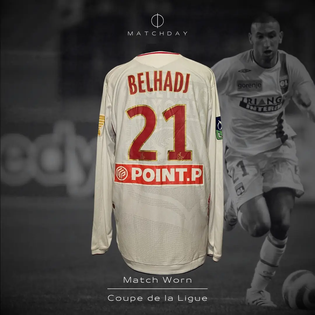 Nadir Belhadj – Lyon – Coupe de la Ligue 2007/08- MATCH WORN JERSEY – JUAN ELUCHANS COLLECTION - Imagen 3