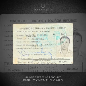 Humberto Maschio - Barcelona S.C. 1983 Ecuador National Employment Directorate ID Card -  HUMBERTO MASCHIO'S COLLECTION