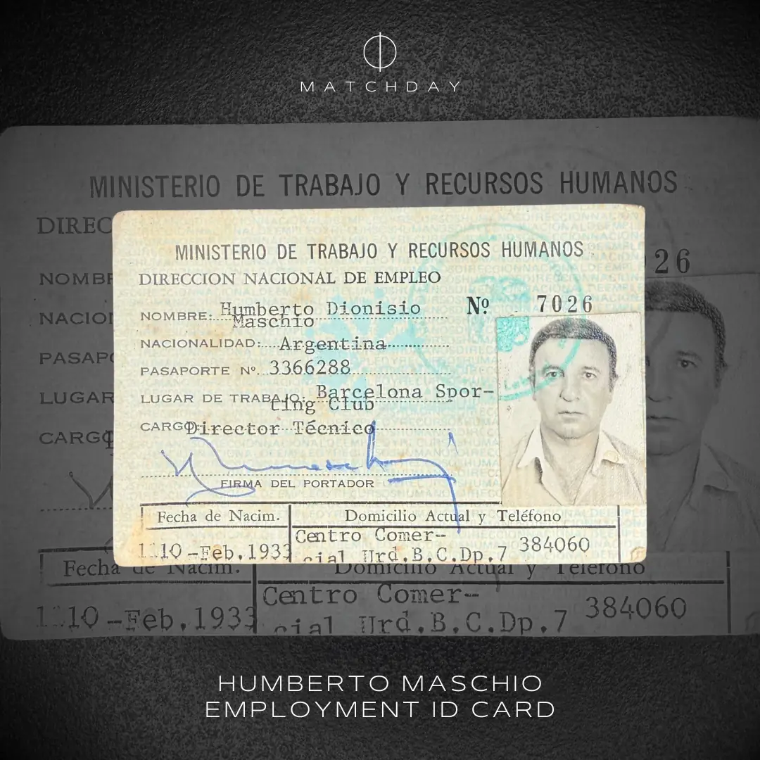 Humberto Maschio – Barcelona S.C. 1983 Ecuador National Employment Directorate ID Card – HUMBERTO MASCHIO’S COLLECTION
