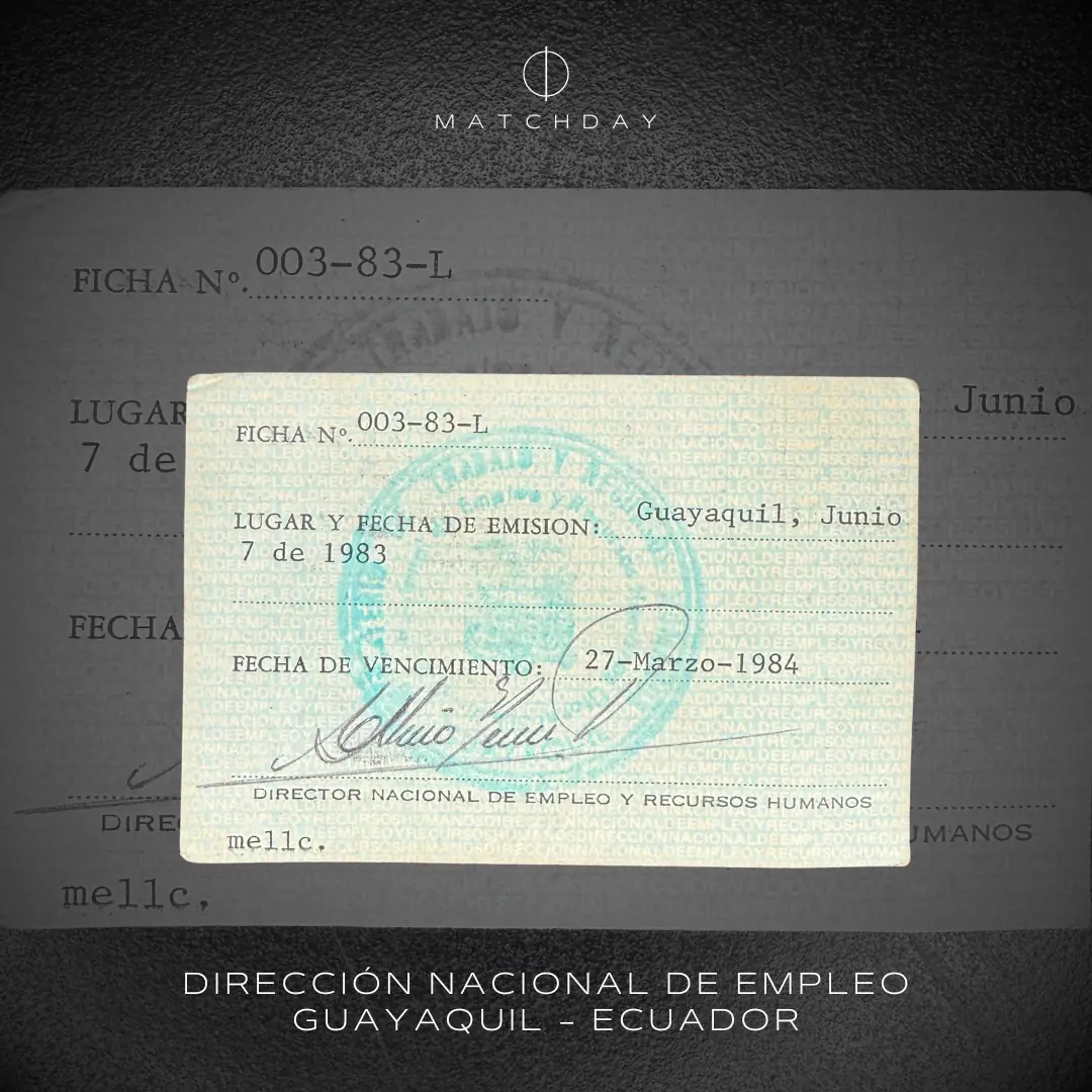 Humberto Maschio – Barcelona S.C. 1983 Ecuador National Employment Directorate ID Card – HUMBERTO MASCHIO’S COLLECTION - Imagen 3